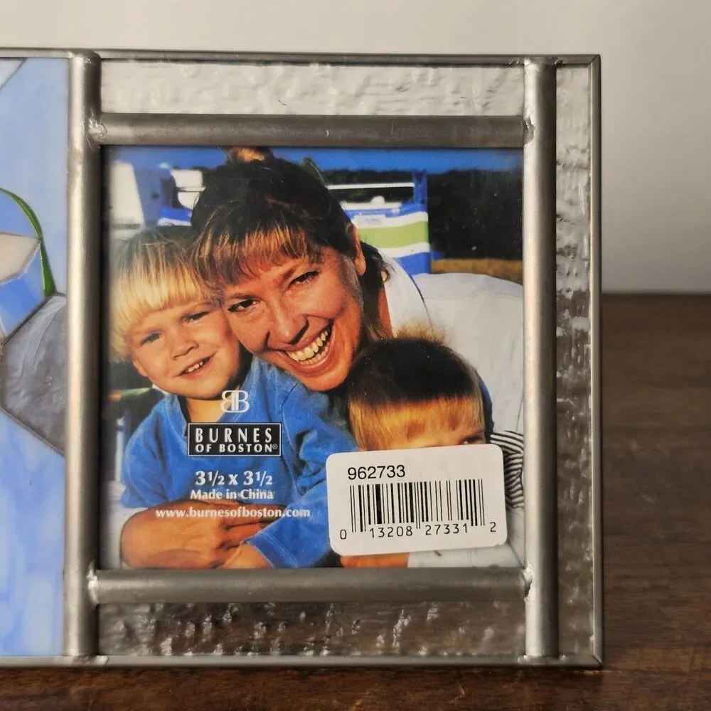Burnes of Boston Stained Glass Dove Photo Frame Blue White 7x5 Metal Frame